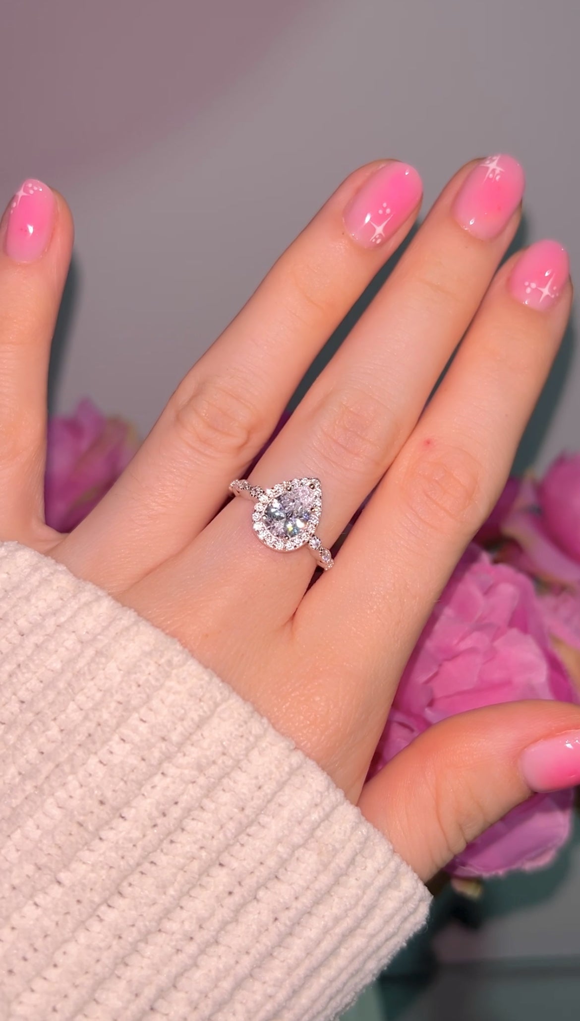 Milgrain Pear ring