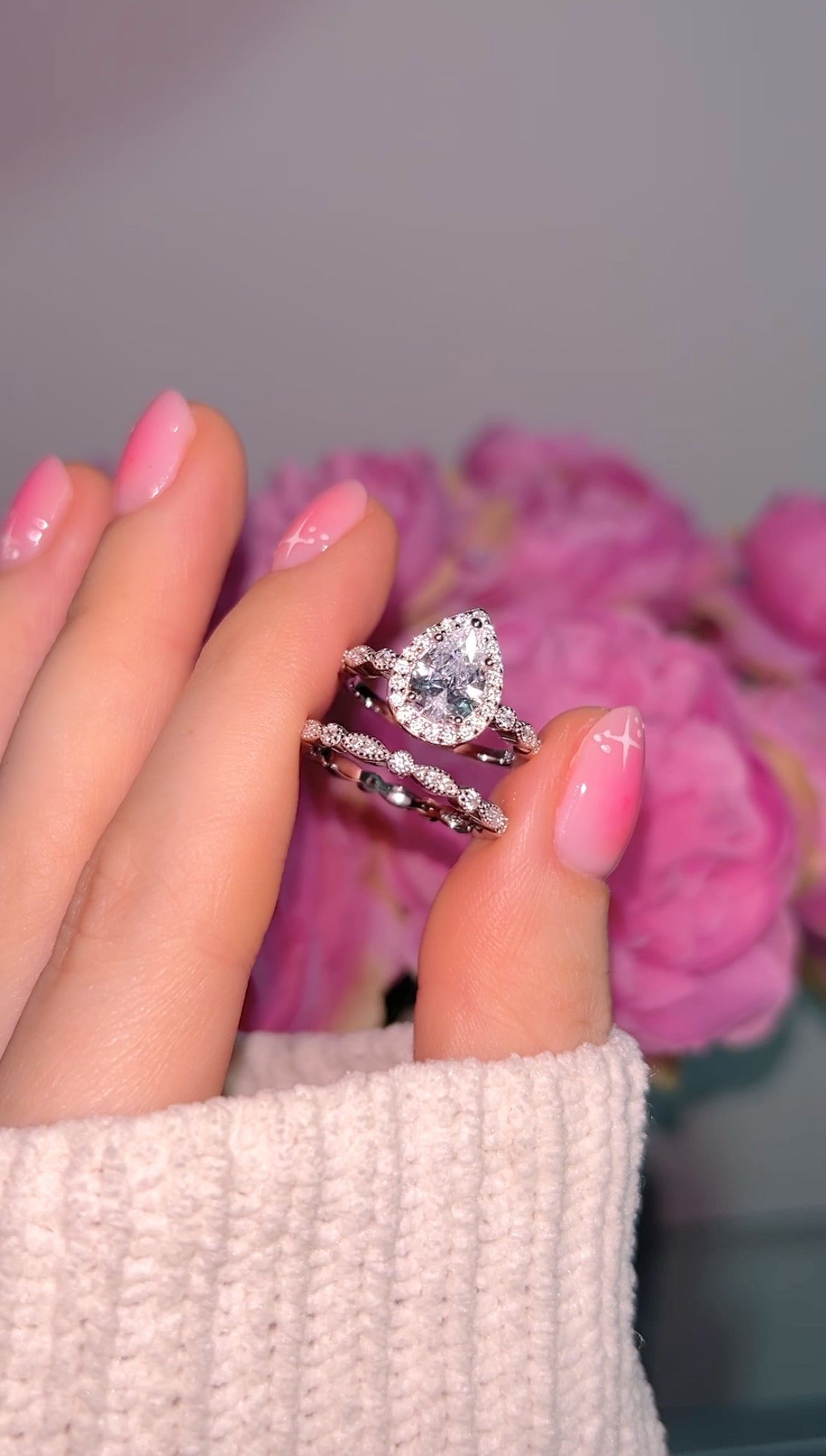 Milgrain Pear ring set