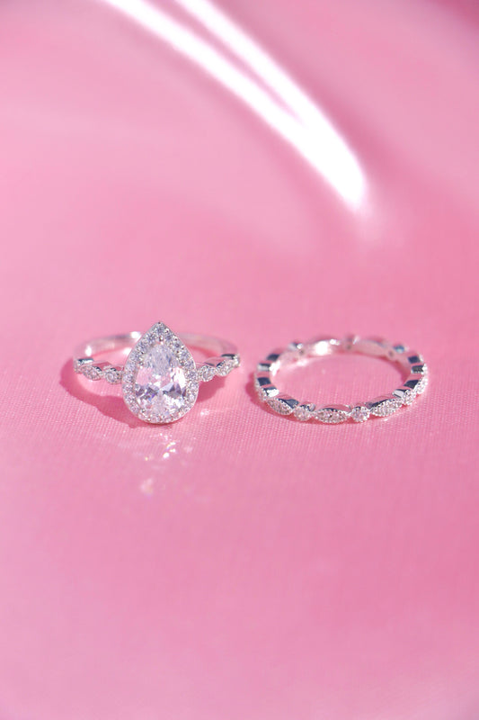 Milgrain Pear ring set